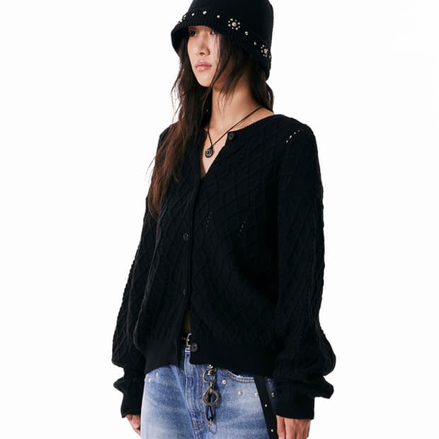 아캄 aakam Mixed Pattern Cardigan (Black)