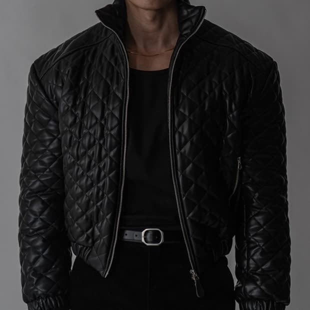 퀼팅 크롭 레더 자켓 봄버 패딩 / xl 105