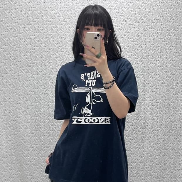 챔피온 재팬 캐주얼 키치 스누피 프린팅 반팔티 L C11799
