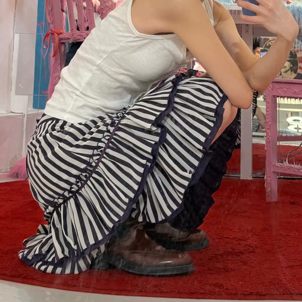 ID Vintage 퍼플 프릴 미디 스커트