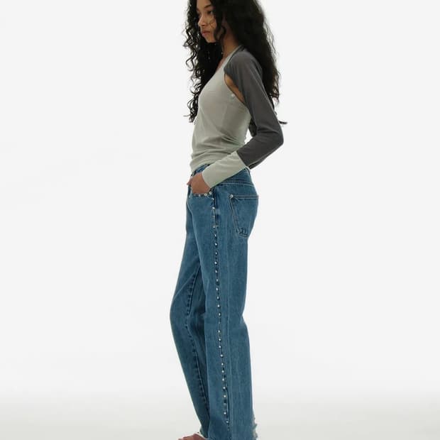 파르티멘토 우먼 스터드 포인티드 진_미드 블루