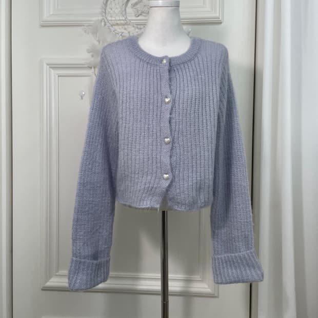 blueberry heart pearl button cardigan