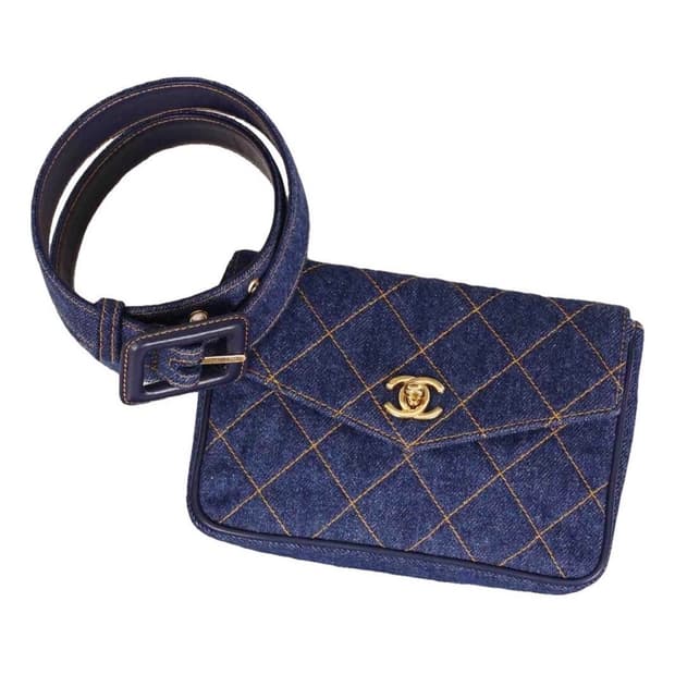 블루 데님 아우터 탑스티치 웨이스 트 백