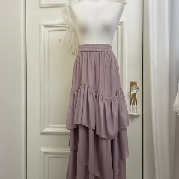 dark lavender shirring layered long skir