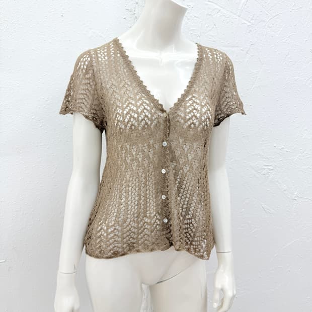 빈티지 브라운 뜨개 레이어드 니트 가디건