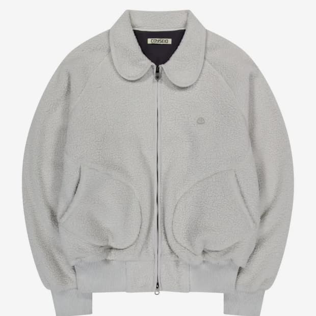 ROUND COLLAR FLEECE JACKET LIGHT GREY