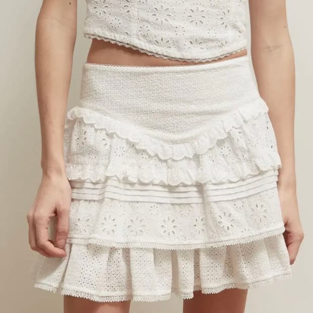 솔티페블 FLOWER LACE COTTON SKIRT 미니 스커트 화이트