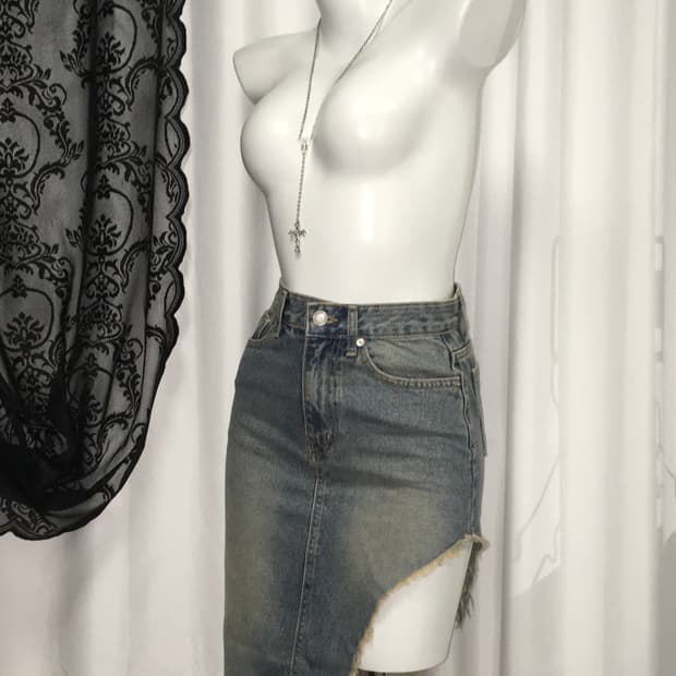 보헤미안서울 커팅 데님 언발 스커트 S
