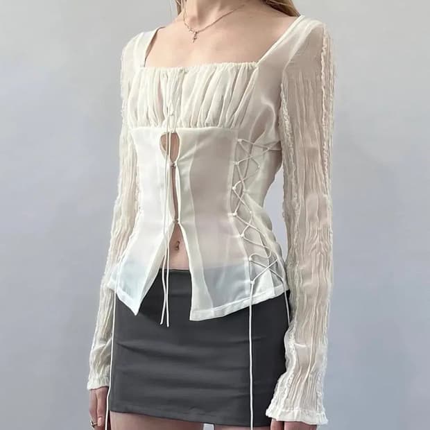 Bonnae 본네 레이스업 쉬폰 블라우스
