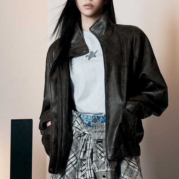 레이브 하이넥 레더 자켓 브라운1