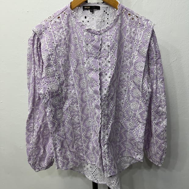 정품) maje 마쥬 퍼플 스트라이프 펀칭 블라우스 1