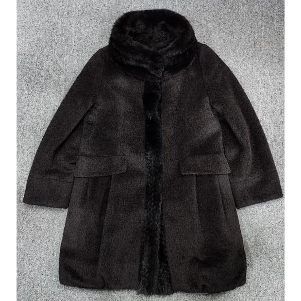  수리알파카 밍크 퍼 카라 빈티지 코트