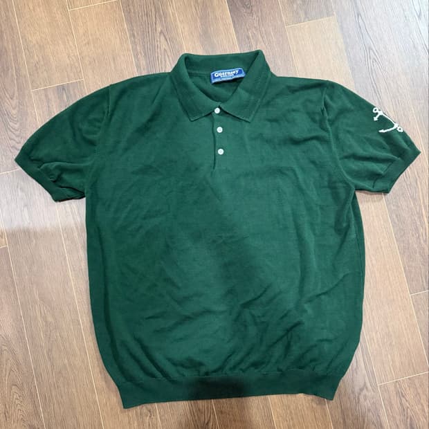 (2XL) 건지울른스 반팔 카라 니트 딥그린