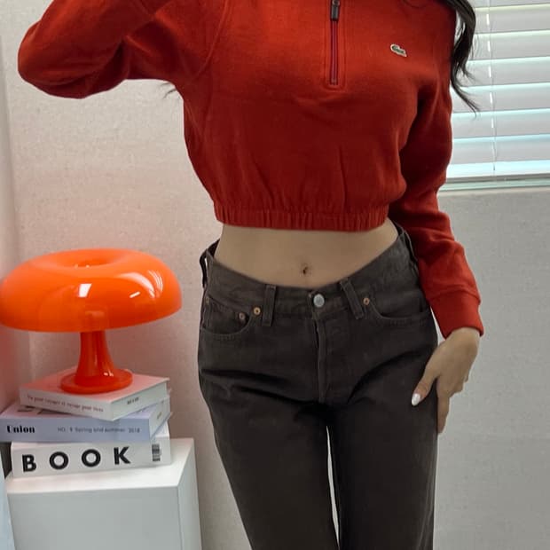 (WOMEN)라코스테 크롭 맨투맨-M1368