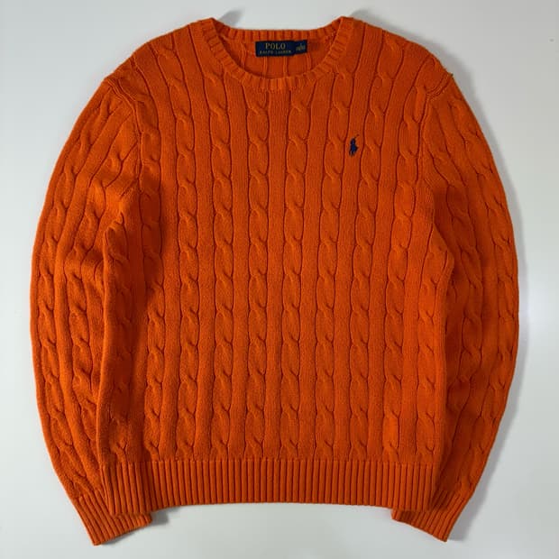 Polo   폴로 랄프로렌 자수 코튼 오렌지 꽈배기 니트  