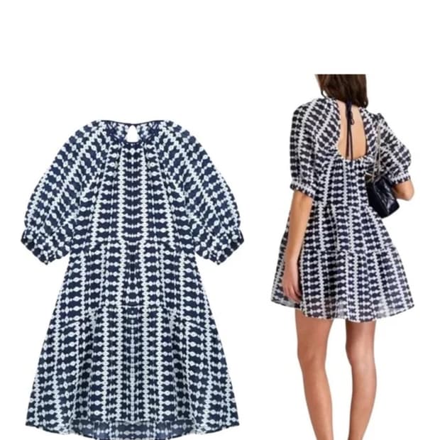 마쥬  자수 레이스 퍼프소매 오픈백 원피스 38사이즈