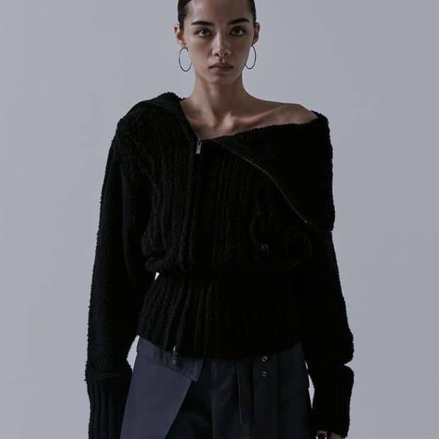 트리밍버드 투웨이 언발란스 오프숄더 니트집업