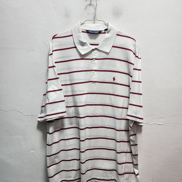 폴로 골프 화이트 스트라이프 카라티