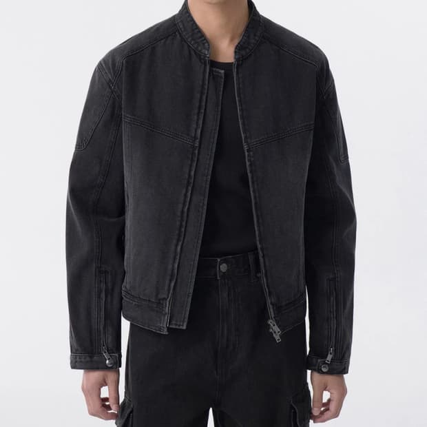 데님 패널드 레이서 재킷