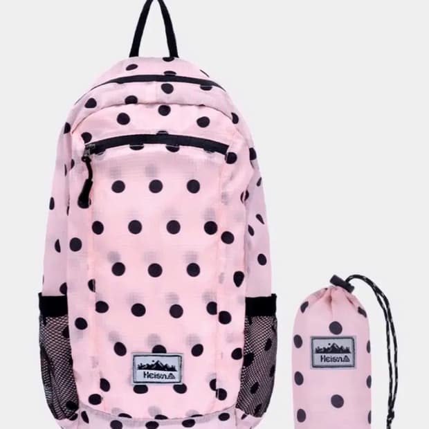 하이산 도트 백팩 초경량 컴팩트 포켓백 핑크 