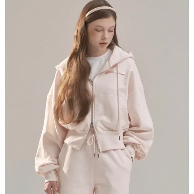 퍼제인 리본 로고 후드집업 핑크 parjane