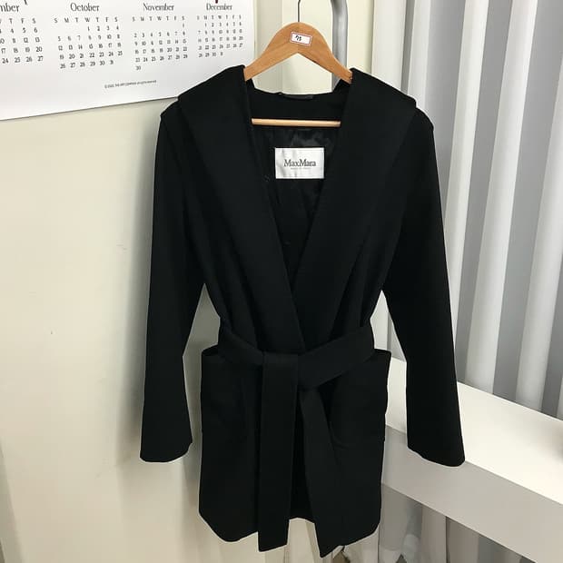 막스마라 카멜울 후드 벨티드 코트