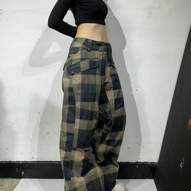 Vans 베이지 와이드 올드스쿨 체크 보드 팬츠 카고 바지 L