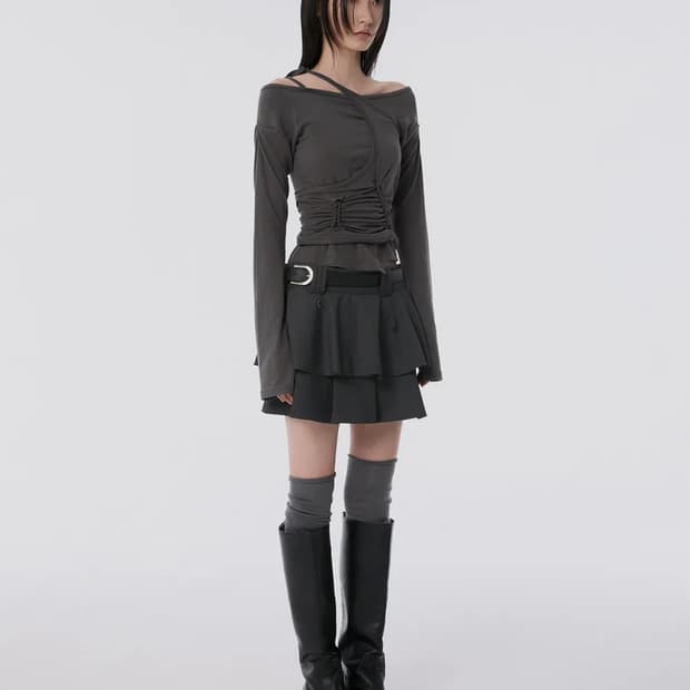 [새 제품] 플레어업 레이어드 플리츠 스커트 차콜