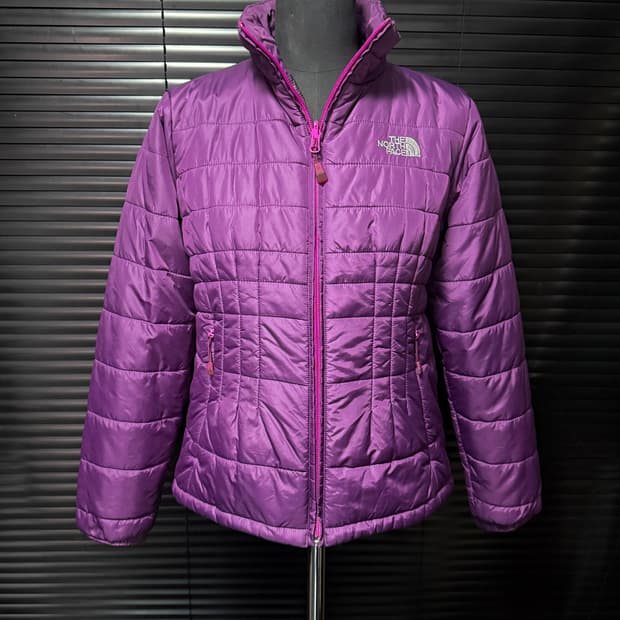 노스페이스 정품 보라색 퍼플 솜 패딩 눕시 퀄팅 M 95 여성 여자 집업