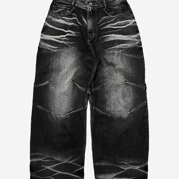 Blr 비엘알 엠보스드 워싱 와이드 데님 팬츠 블랙 L