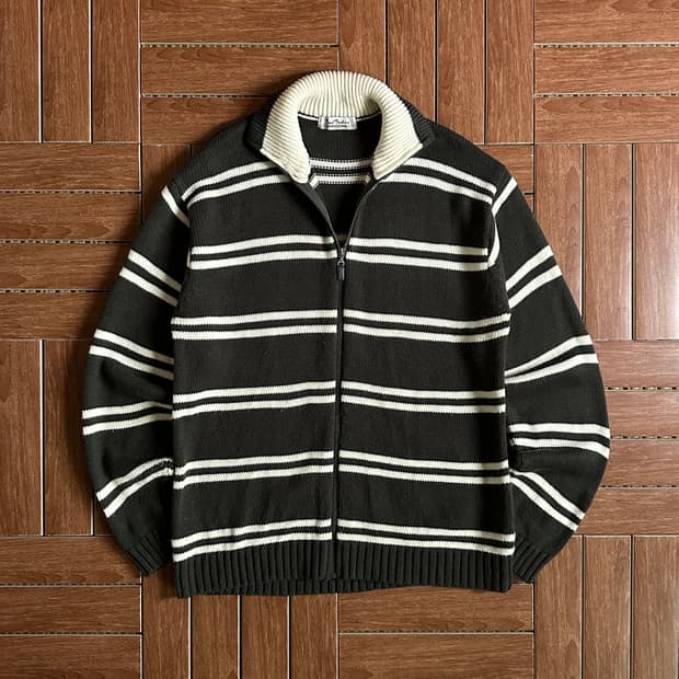 Fad tribe stripe knit zip-up cardigan