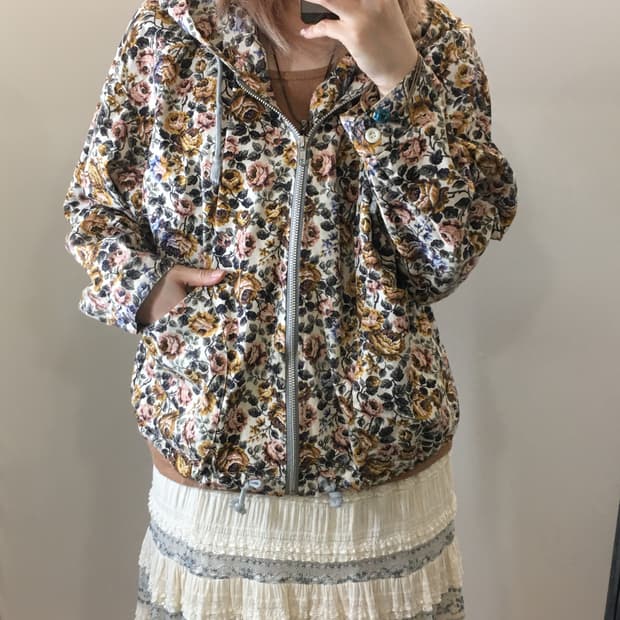 jpn vintage jacquard floral hood zipup