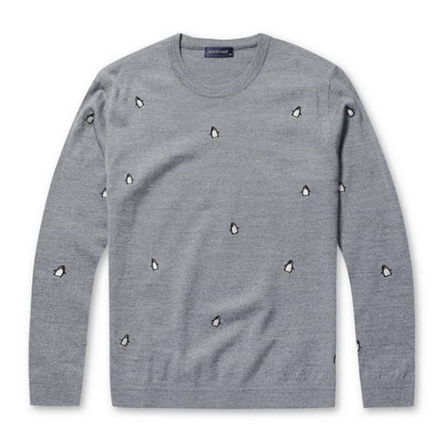 [100]새제품 코오롱 브렌우드 펭귄 자수 남성니트 그레이