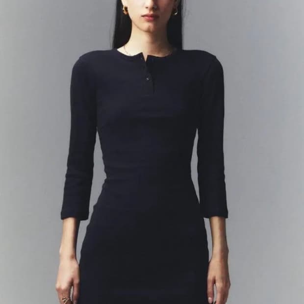 글로니 버튼플라이 원피스 네이비 3/4 BUTTON FLY