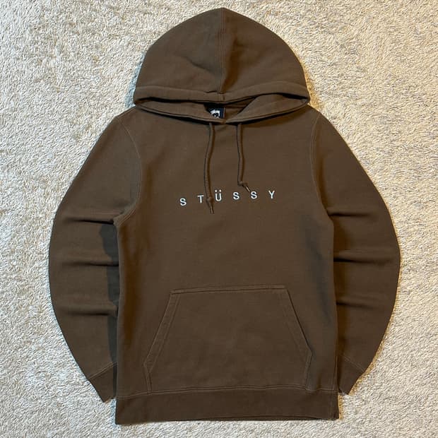 희귀) 스투시 STUSSY 자수 스펠로고 후드티 브라운