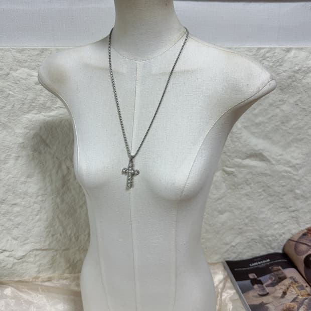 빈티지 진주 십자가 목걸이