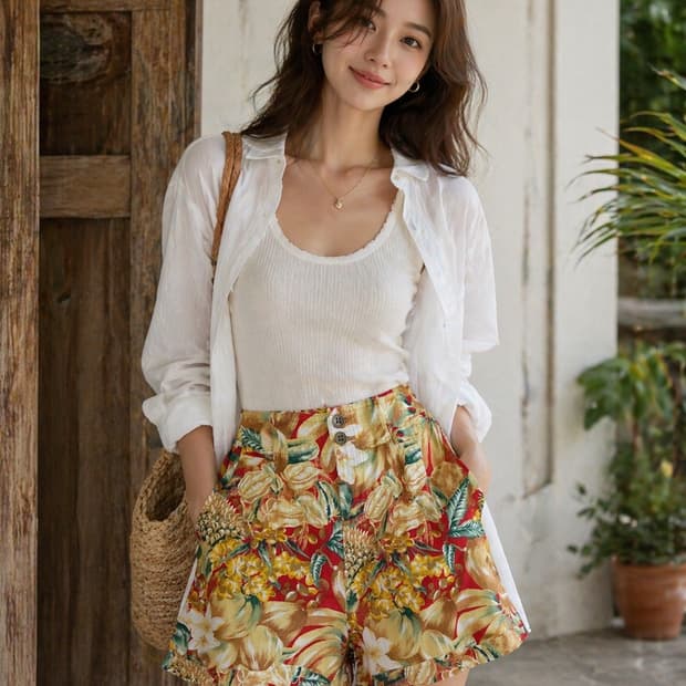 [린넨 100%/S] DGRRCE 보타니컬 트로피컬 하이웨이스트 쇼츠