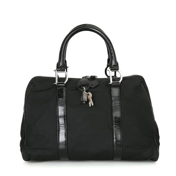 디올 빈티지 블랙 보스턴백 나일론 스몰 볼링백 토트