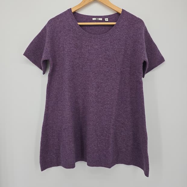 울 100 유니클로 퍼플 반팔 니트