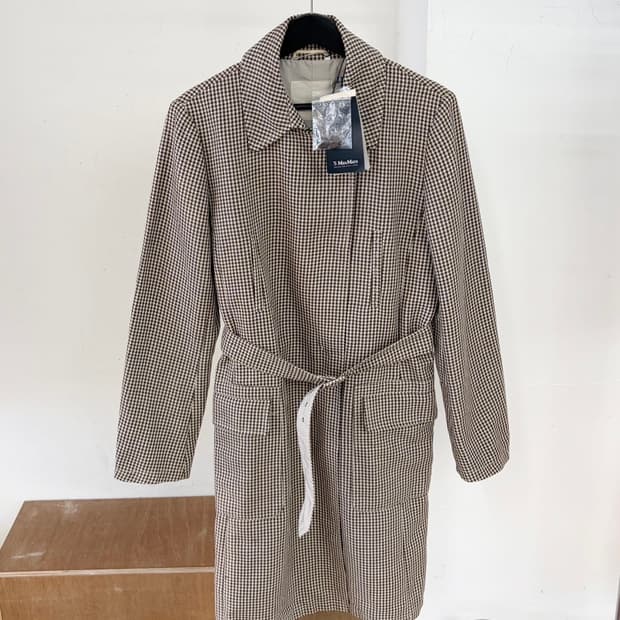 에스막스마라 하운드체크 벨티드 린넨 혼방 코트 