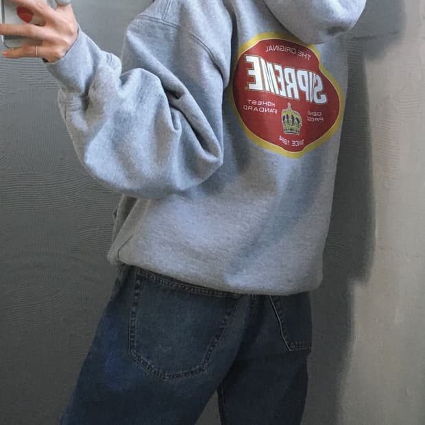 Supreme 슈프림 그레이 컬러 크라운 로고 후드티
