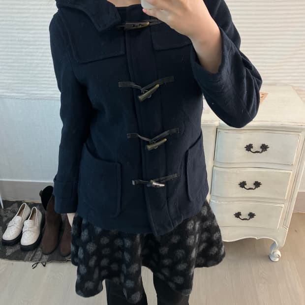 jpn vintage 네이비 더플 후드 하프코트