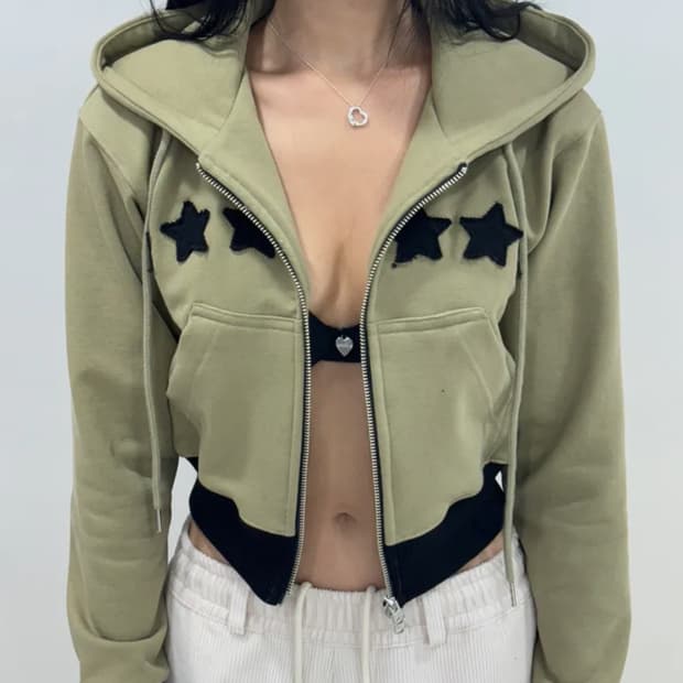 블루썬플라워 우먼 에센셜 더티 워시드 투웨이 크롭 후드집업