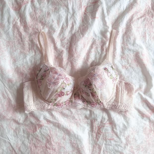 플라워 리본 나비 자수 브라 75b 레이스 일본 일브 속옷 란제리 히메