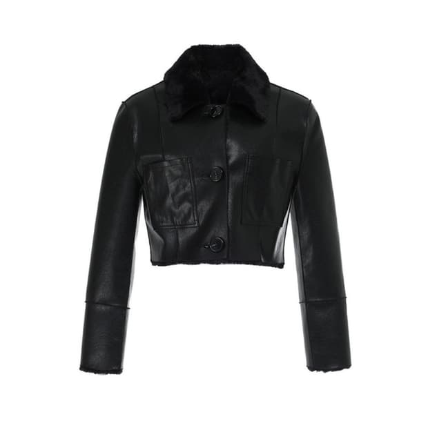 [택O] 낫유어로즈 숏 리버시블 레더 무스탕 블랙