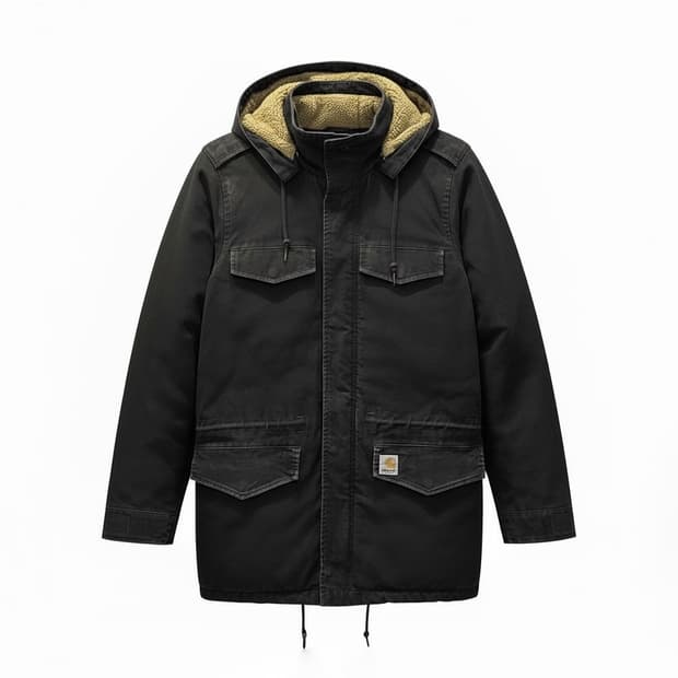 칼하트 후드 필드 자켓 쉐르파 안감 4포켓 스트링 디테일 블랙