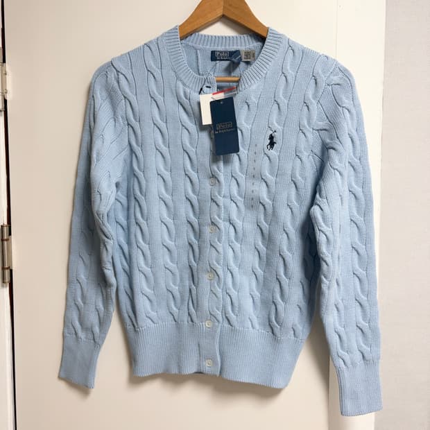 폴로 랄프로렌 여성 꽈배기 가디건 S 스카이블루 색깔 예뻐요