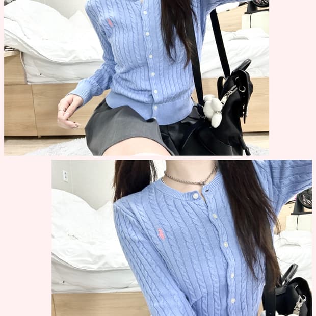 폴로 핑크포니 소라 케이블 가디건
