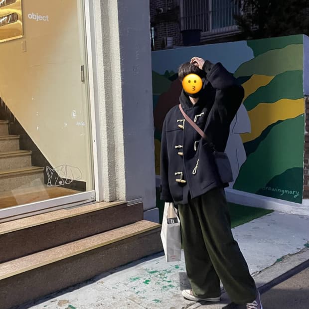 로파이 오버핏 숏 더플코트 네이비