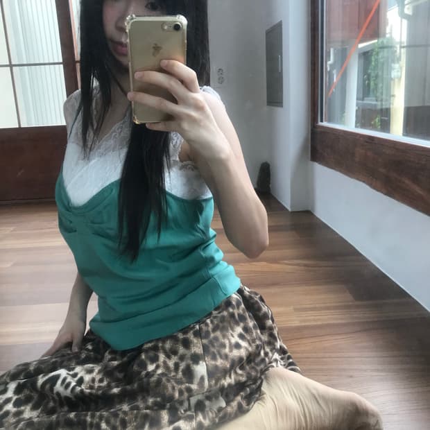 vintage green shirring sleeveless